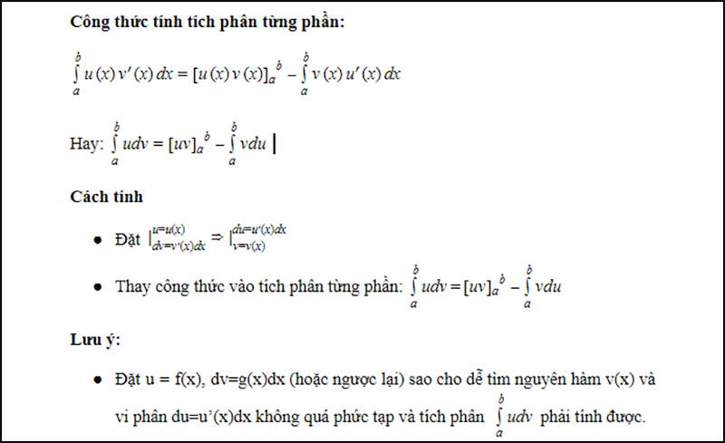 Phương pháp tính của tích phân từng phần